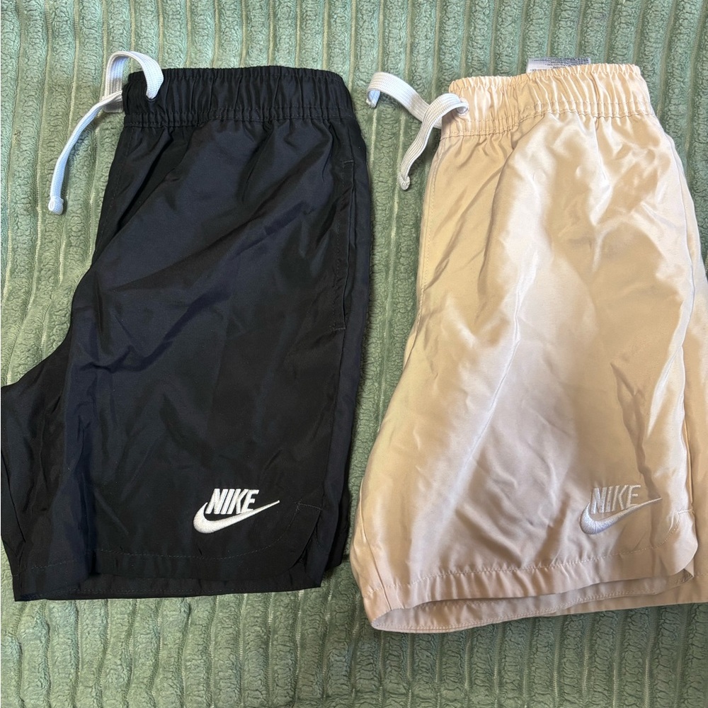 2 pair Nike Kids Two-Pack Athletic Shorts in Black & Tan size 7